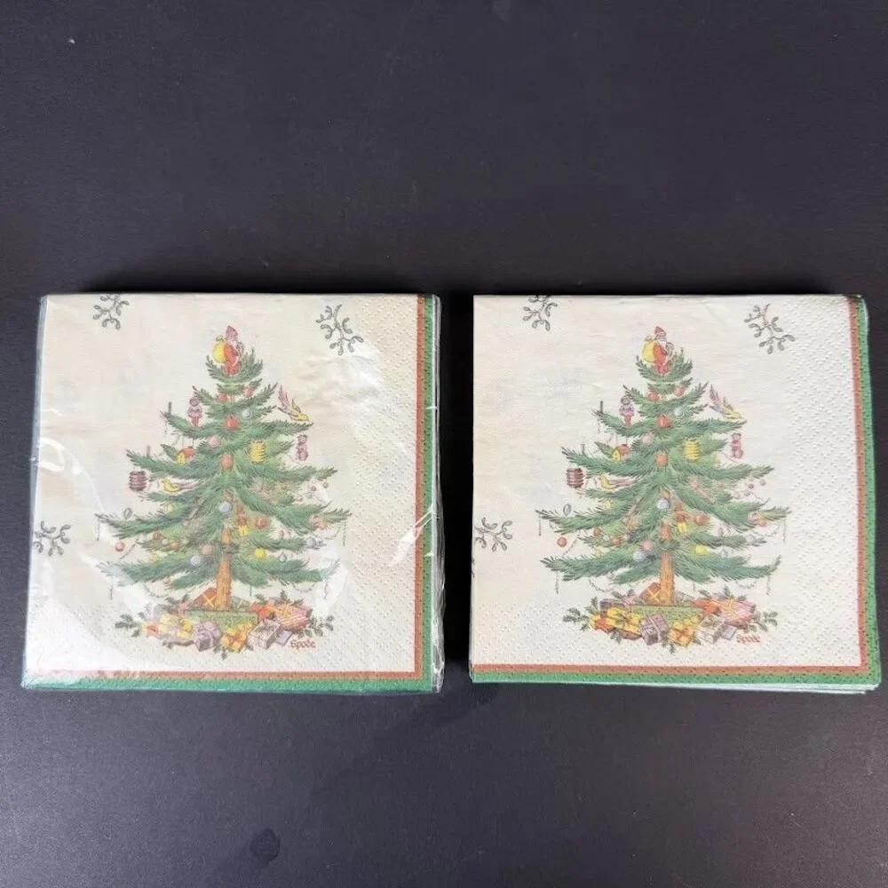 Lot of New & Open Spode Christmas Tree Paper Napkins-Beverage, Luncheon, Dinner
